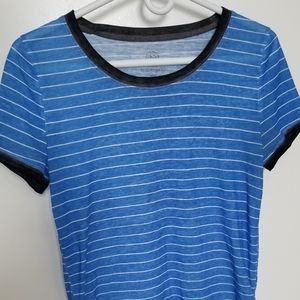 Blue and White Stripe Retro Ringer Tee